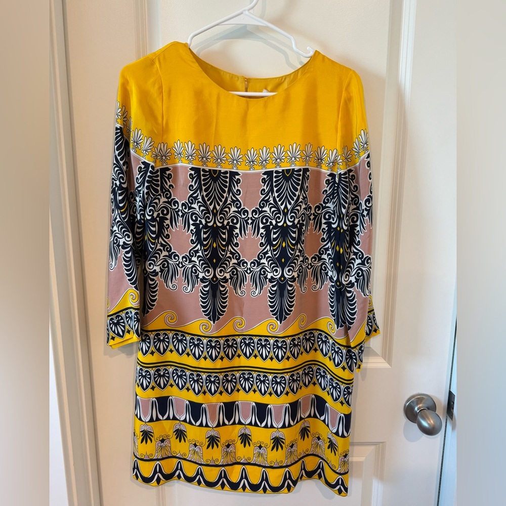 J. Crew Silk Yellow and Black Dress with Slip